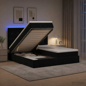 Κρεβάτι Ottoman με Στρώμα και LED Μαύρο 160 x 200 cm Βελούδο - Pakobazaar