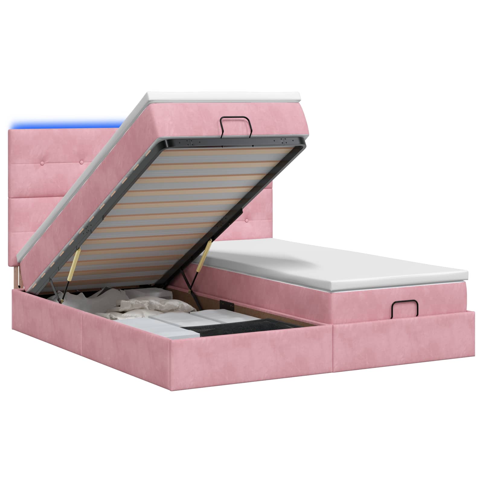 Κρεβάτι Ottoman με Στρώμα και LED Ροζ 200 x 200 cm Βελούδο - Pakobazaar