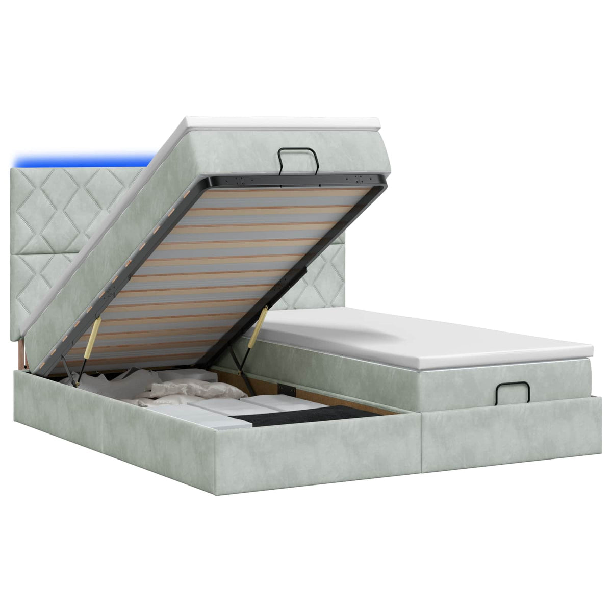 Κρεβάτι Ottoman με Στρώμα και LED Ανοιχτό γκρι 160 x 200 cm - Pakobazaar