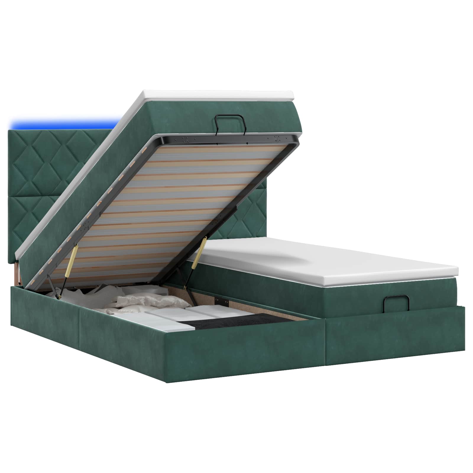 Κρεβάτι Ottoman με Στρώμα και LED Σκούρο Πράσινο 160 x 200 cm