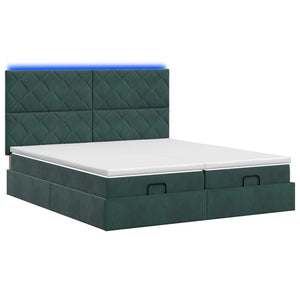 Κρεβάτι Ottoman με Στρώμα και LED Σκούρο Πράσινο 160 x 200 cm