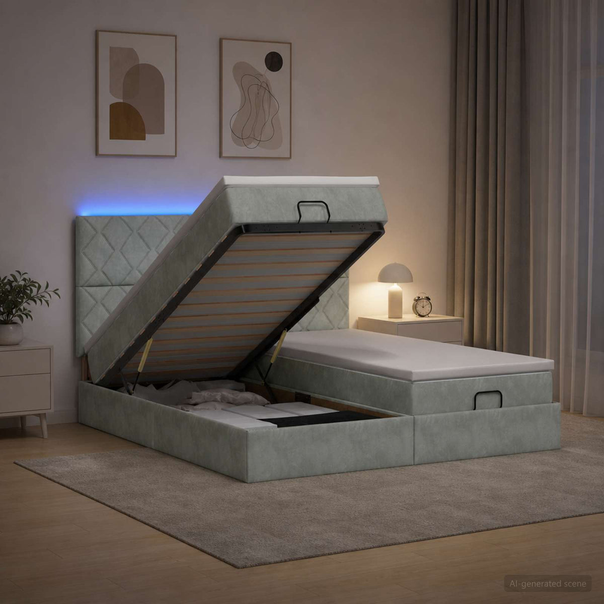 Κρεβάτι Ottoman με Στρώμα και LED Ανοιχτό γκρι 160 x 200 cm - Pakobazaar