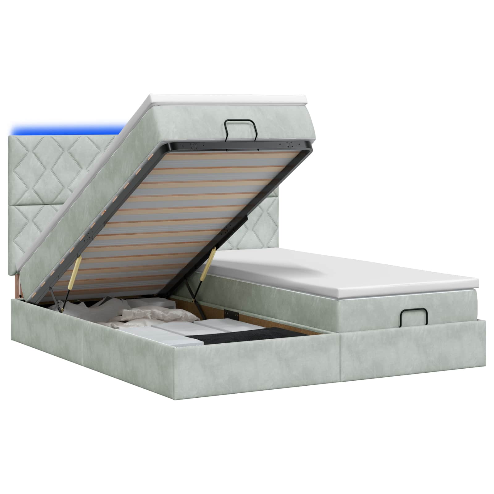 Κρεβάτι Ottoman με Στρώμα και LED Ανοιχτό γκρι 180 x 200 cm