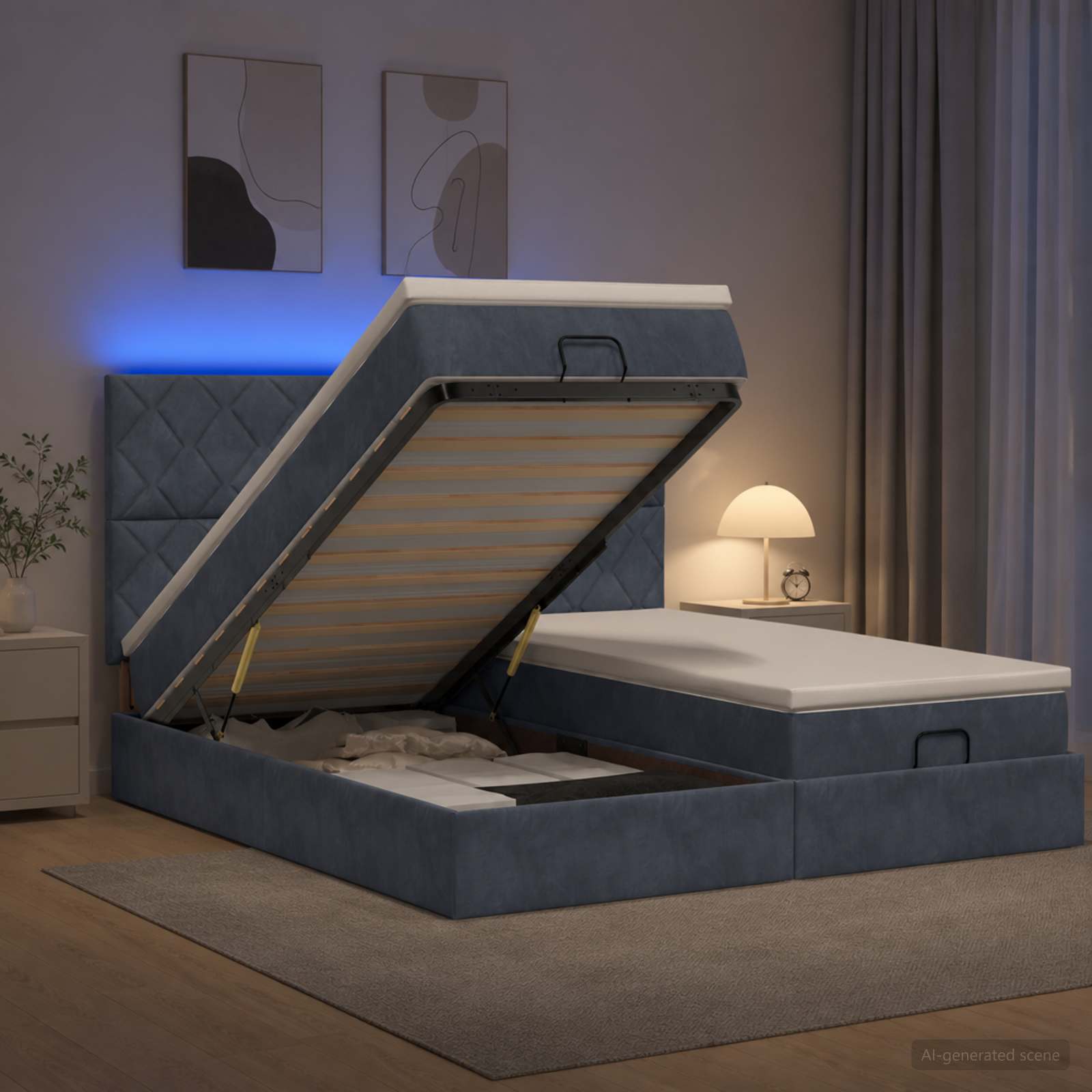 Κρεβάτι Ottoman με Στρώμα και LED Σκούρο Γκρι 200 x 200 cm