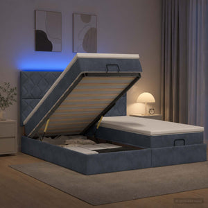 Κρεβάτι Ottoman με Στρώμα και LED Σκούρο Γκρι 200 x 200 cm