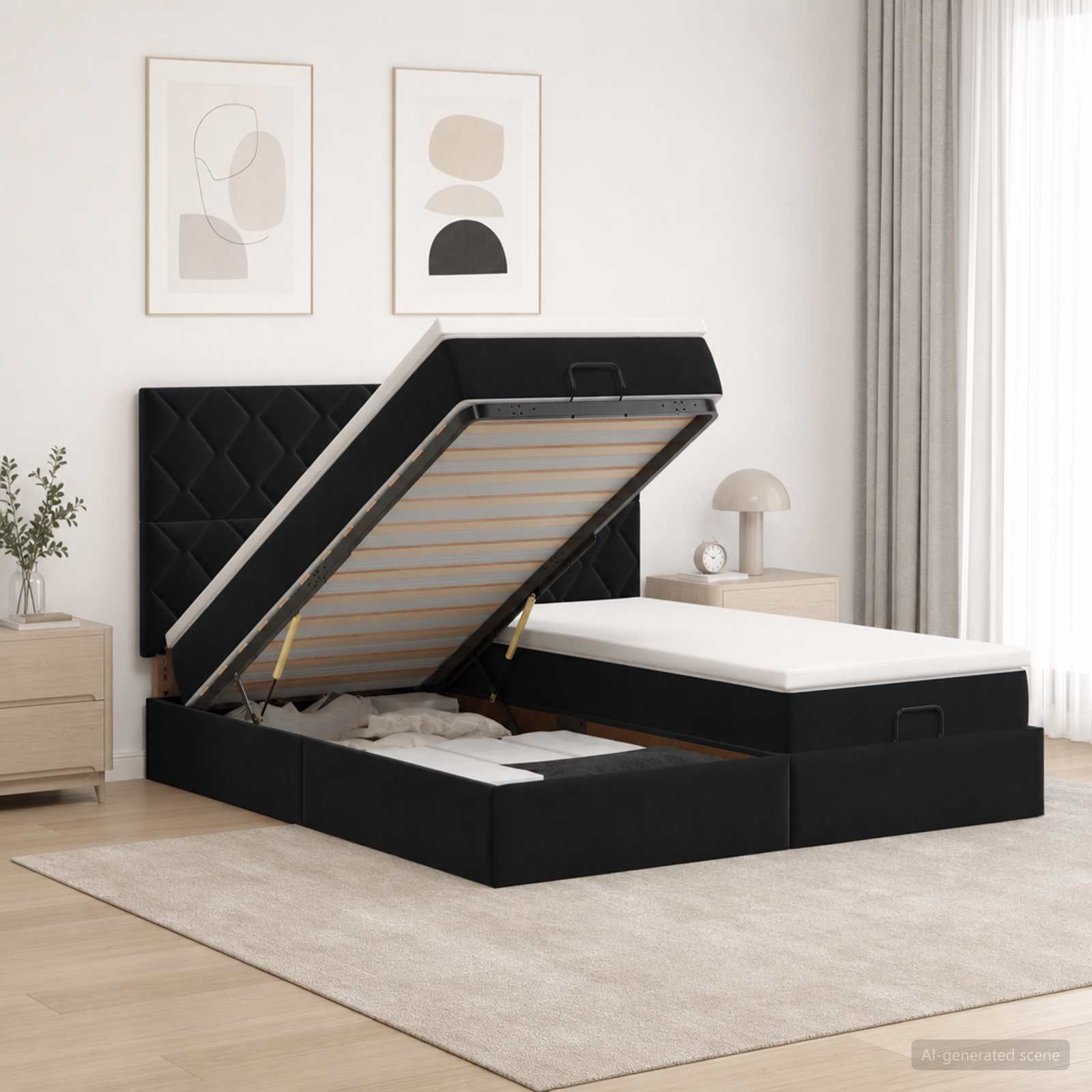 Κρεβάτι Ottoman με Στρώμα και LED Μαύρο 180 x 200 cm Βελούδο