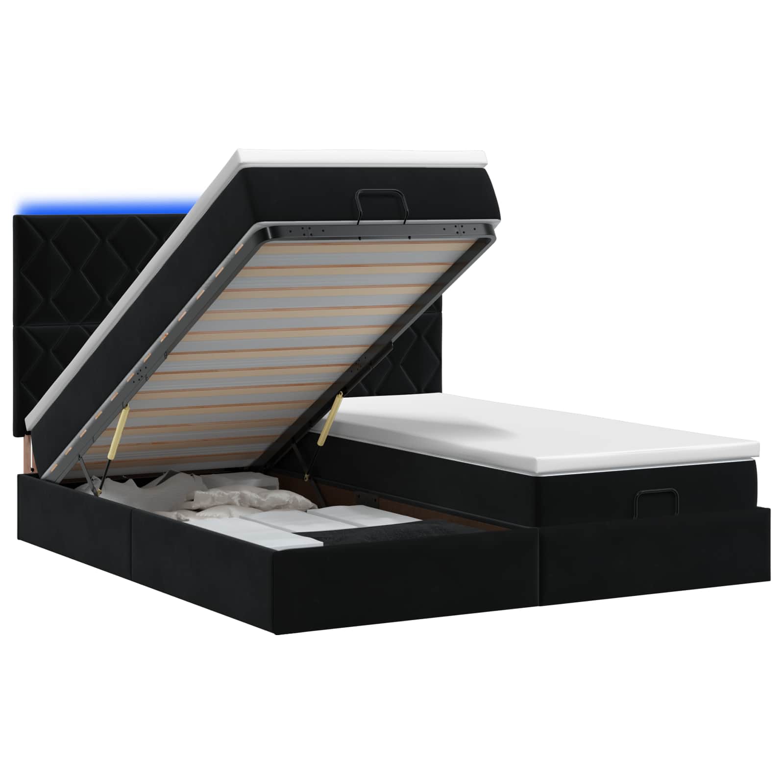 Κρεβάτι Ottoman με Στρώμα και LED Μαύρο 180 x 200 cm Βελούδο