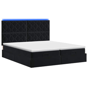 Κρεβάτι Ottoman με Στρώμα και LED Μαύρο 180 x 200 cm Βελούδο