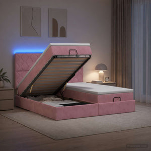 Κρεβάτι Ottoman με Στρώμα και LED Ροζ 200 x 200 cm Βελούδο - Pakobazaar