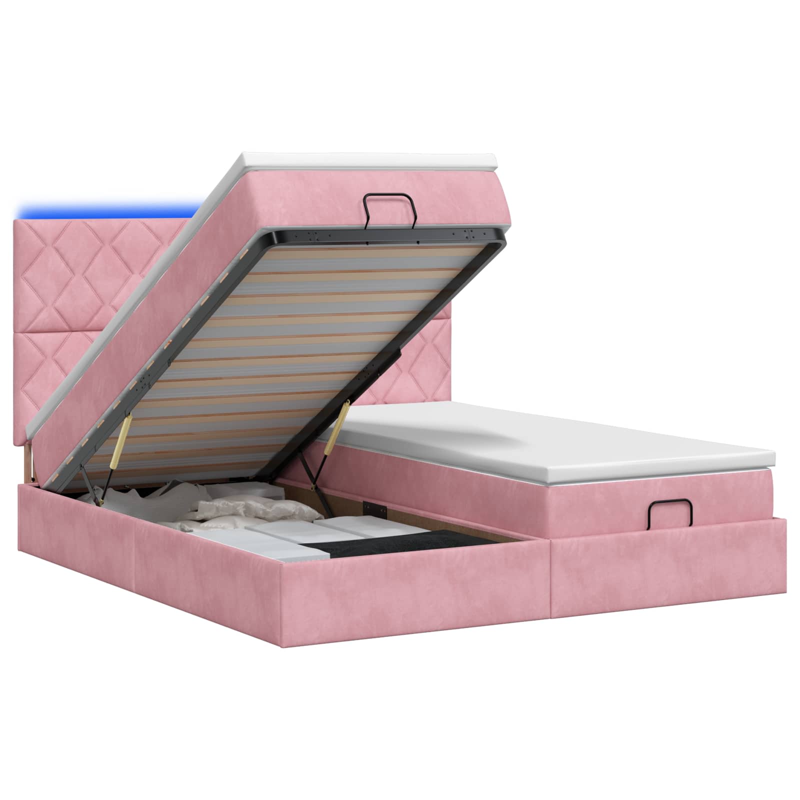 Κρεβάτι Ottoman με Στρώμα και LED Ροζ 200 x 200 cm Βελούδο - Pakobazaar