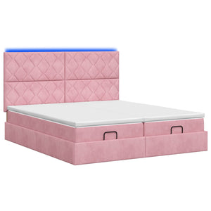 Κρεβάτι Ottoman με Στρώμα και LED Ροζ 200 x 200 cm Βελούδο - Pakobazaar