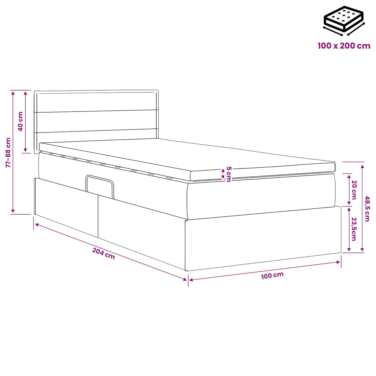 Κρεβάτι με αποθηκευτικό χώρο και στρώμα Taupe 100 x 200 cm - Pakobazaar