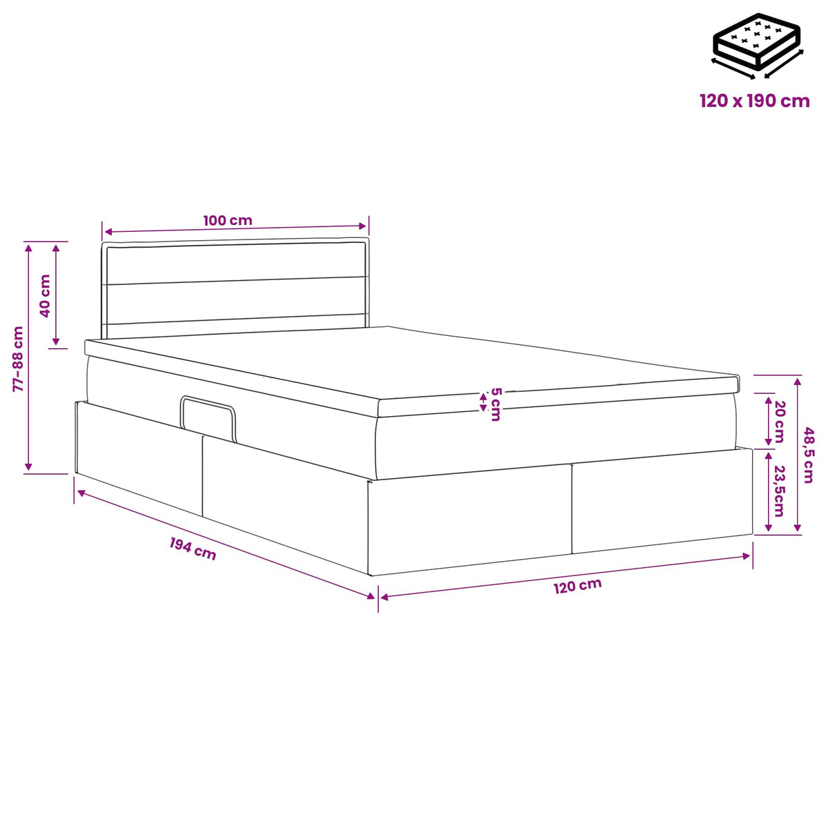 Κρεβάτι με αποθηκευτικό χώρο και στρώμα Taupe 120 x 190 cm - Pakobazaar