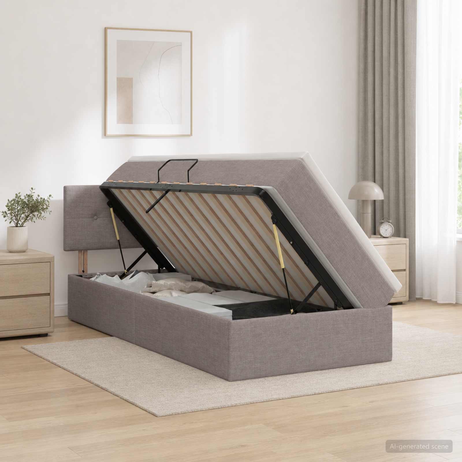 Κρεβάτι με αποθηκευτικό χώρο και στρώμα Taupe 90 x 200 cm