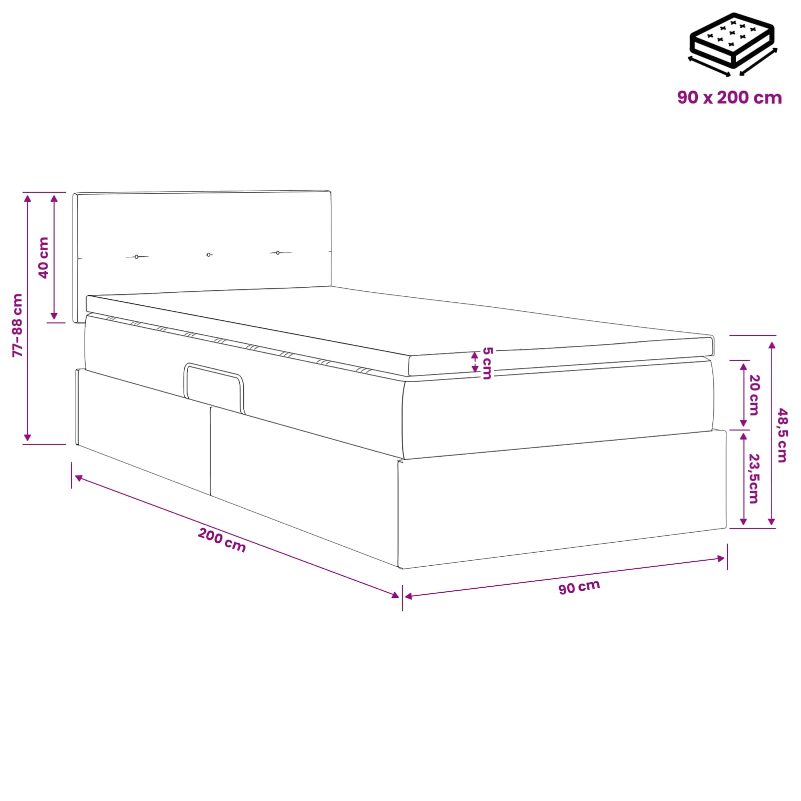 Κρεβάτι με αποθηκευτικό χώρο και στρώμα Taupe 90 x 200 cm