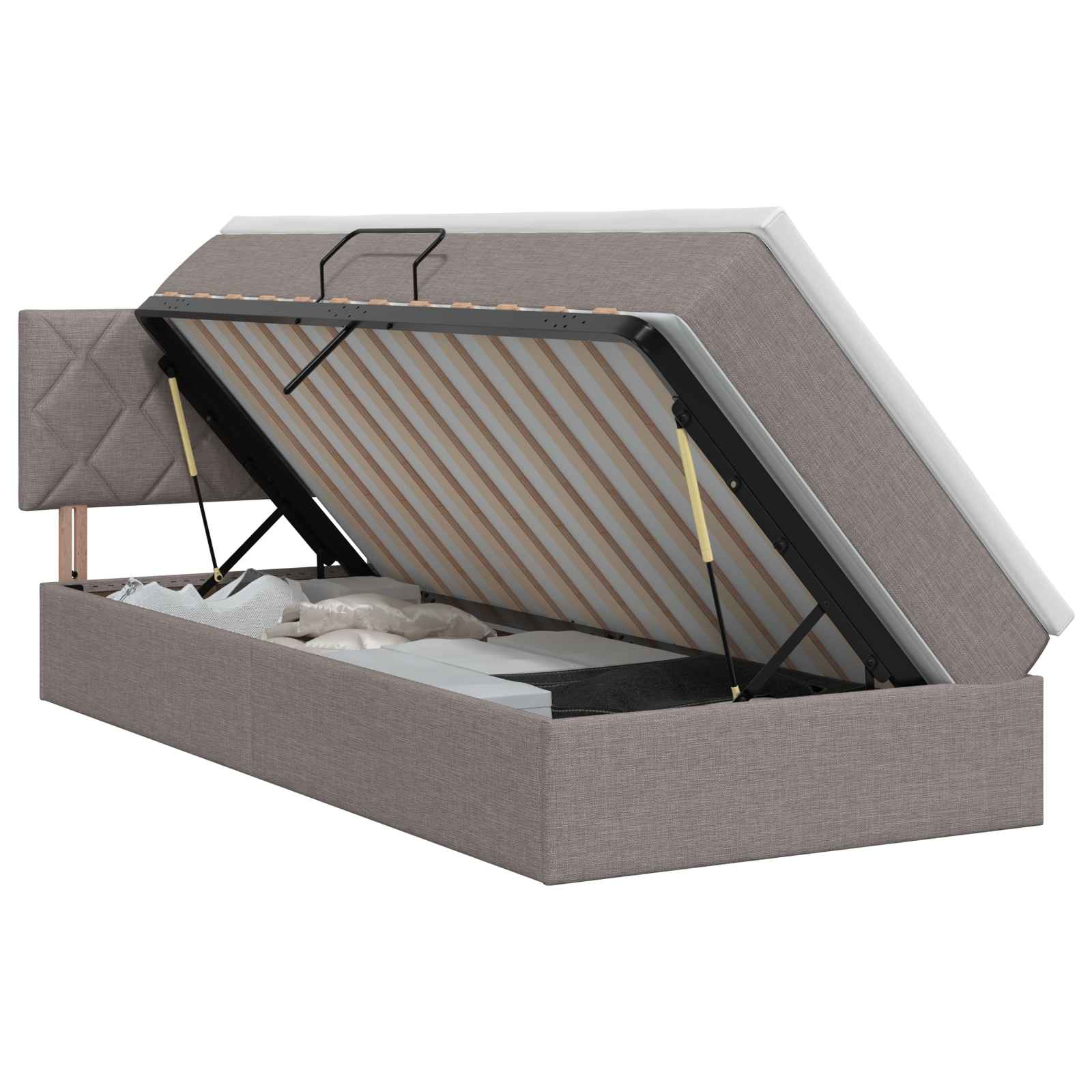 Κρεβάτι με αποθηκευτικό χώρο και στρώμα Taupe 90 x 200 cm