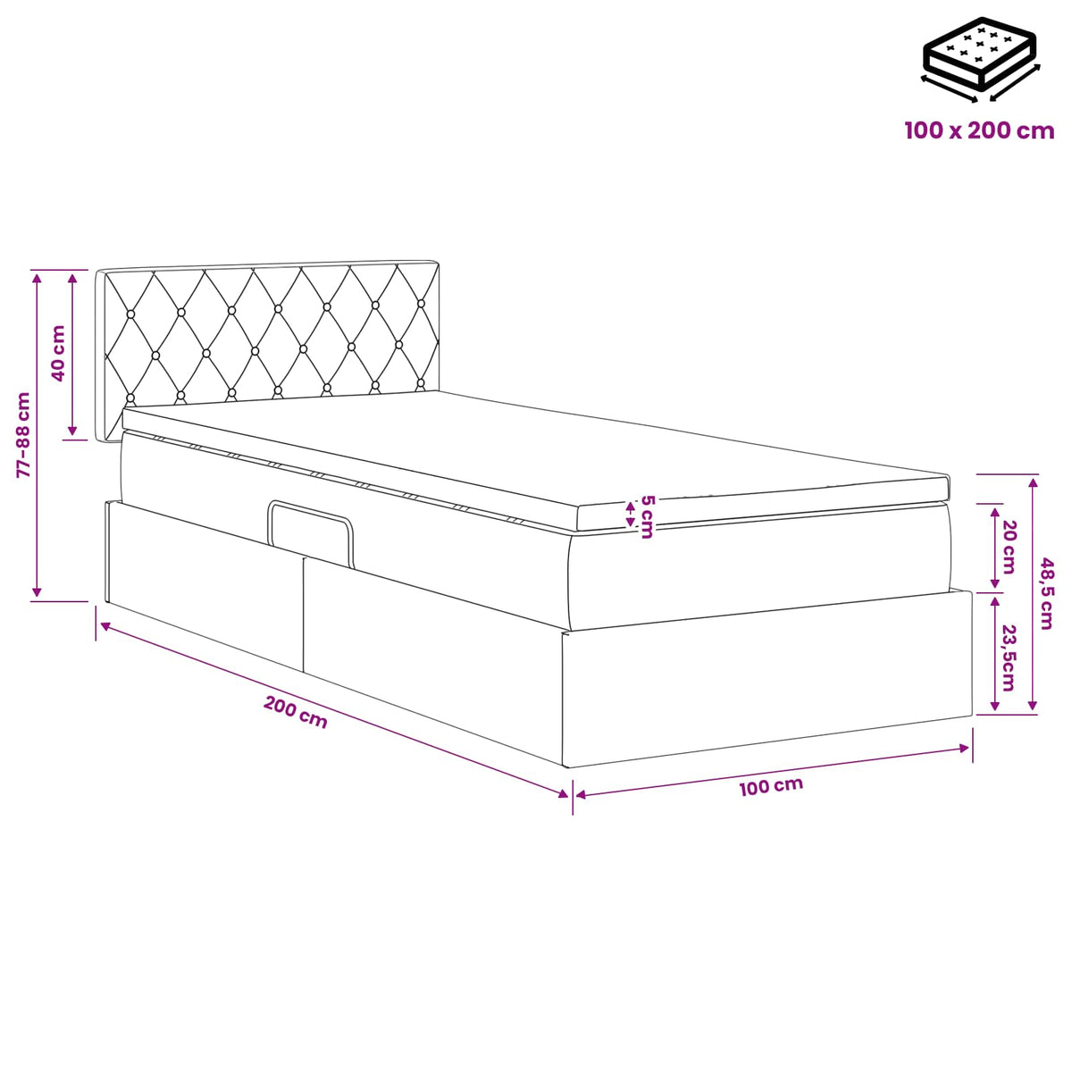 Κρεβάτι Αποθήκης με κεφαλάρι Ροζ 100 x 200 cm Βελούδο - Pakobazaar