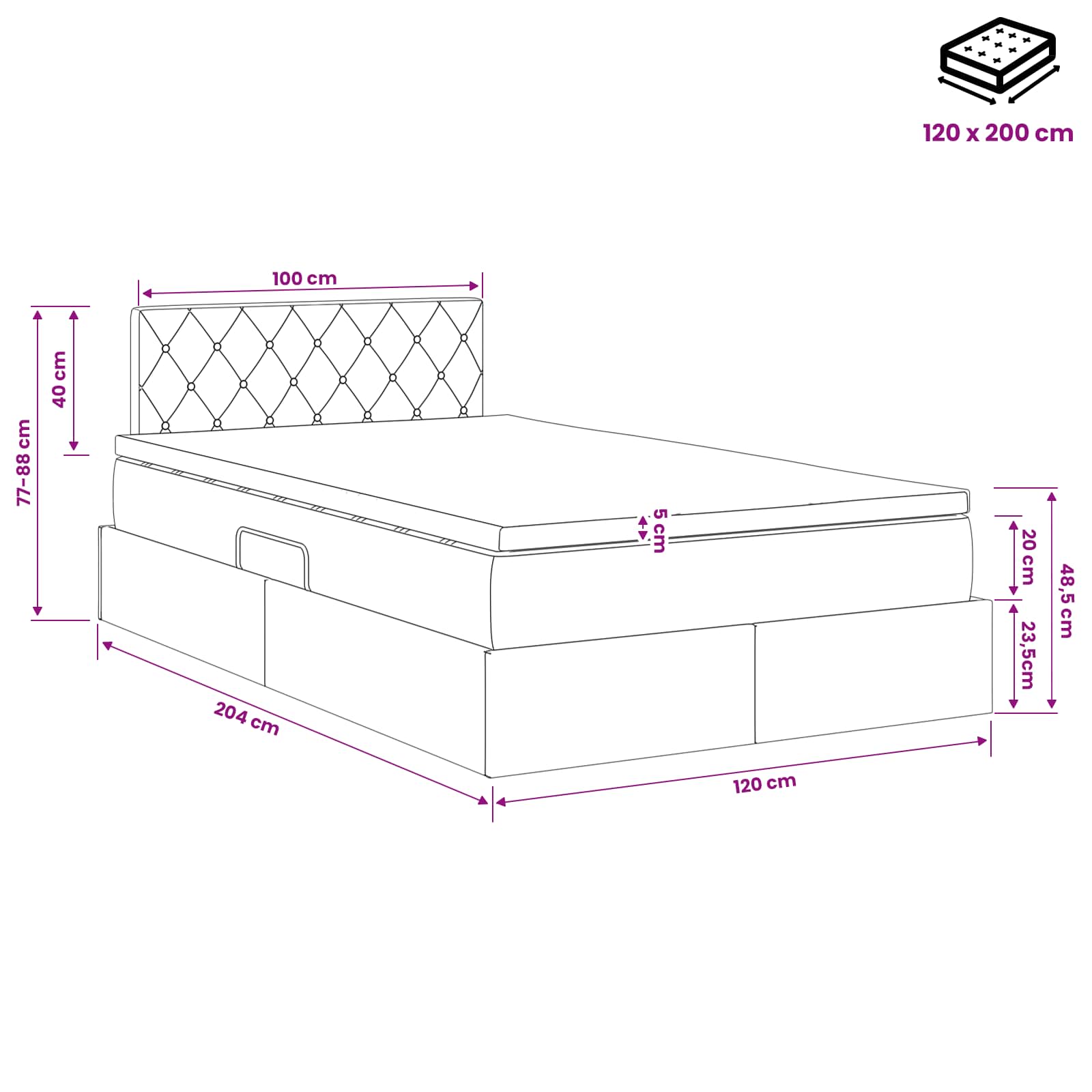 Κρεβάτι Αποθήκης με κεφαλάρι Ροζ 120 x 200 cm Βελούδο - Pakobazaar