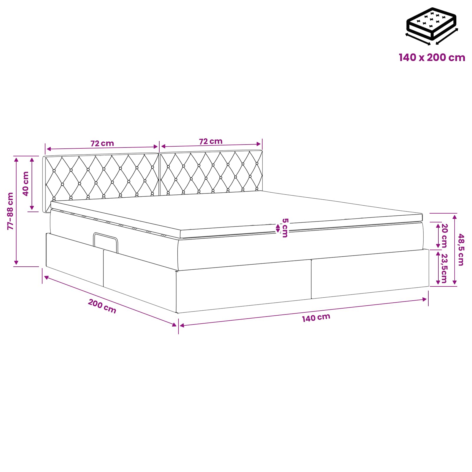Κρεβάτι Αποθήκης με κεφαλάρι Ροζ 140 x 200 cm Βελούδο