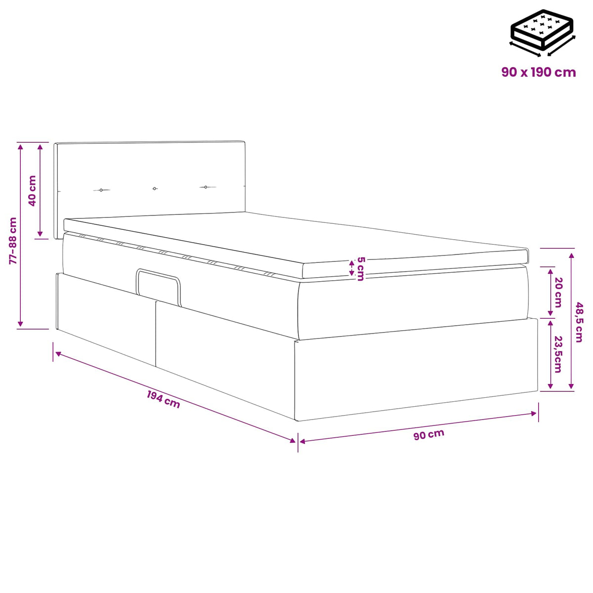 Κρεβάτι Αποθήκης με κεφαλάρι Ροζ 90 x 190 cm Βελούδο - Pakobazaar