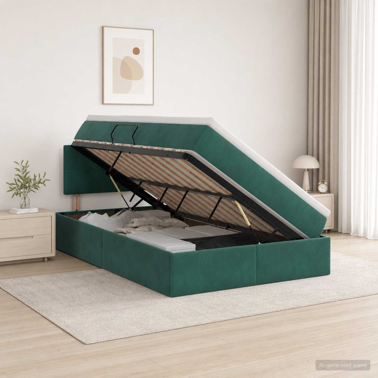 LED Κρεβάτι αποθήκευσης με στρώμα Σκούρο Πράσινο 120 x 190 cm - Pakobazaar