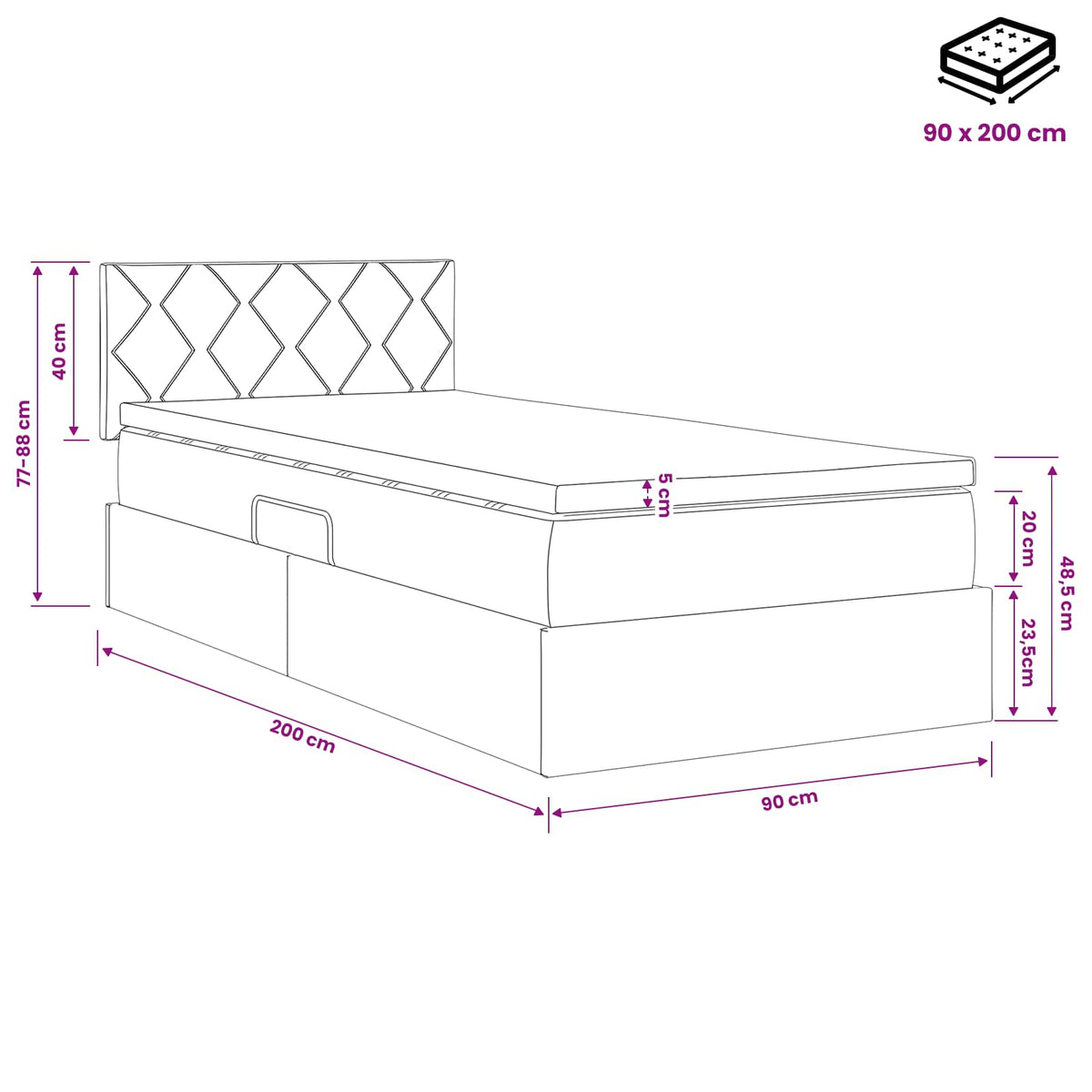 Κρεβάτι Αποθήκης με κεφαλάρι Ροζ 90 x 200 cm Βελούδο - Pakobazaar