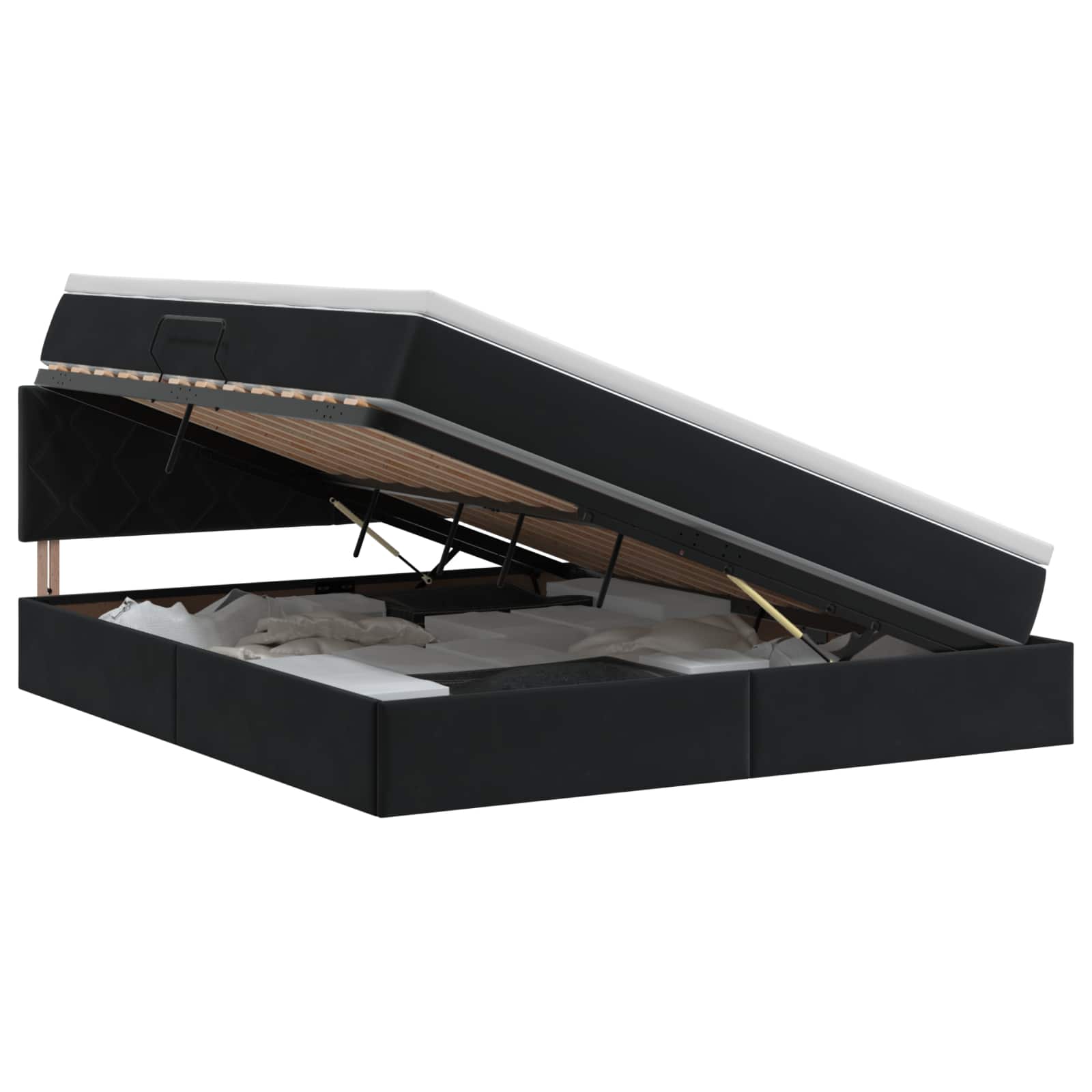 Κρεβάτι Αποθήκης με κεφαλάρι Μαύρο 140 x 190 cm Βελούδο - Pakobazaar