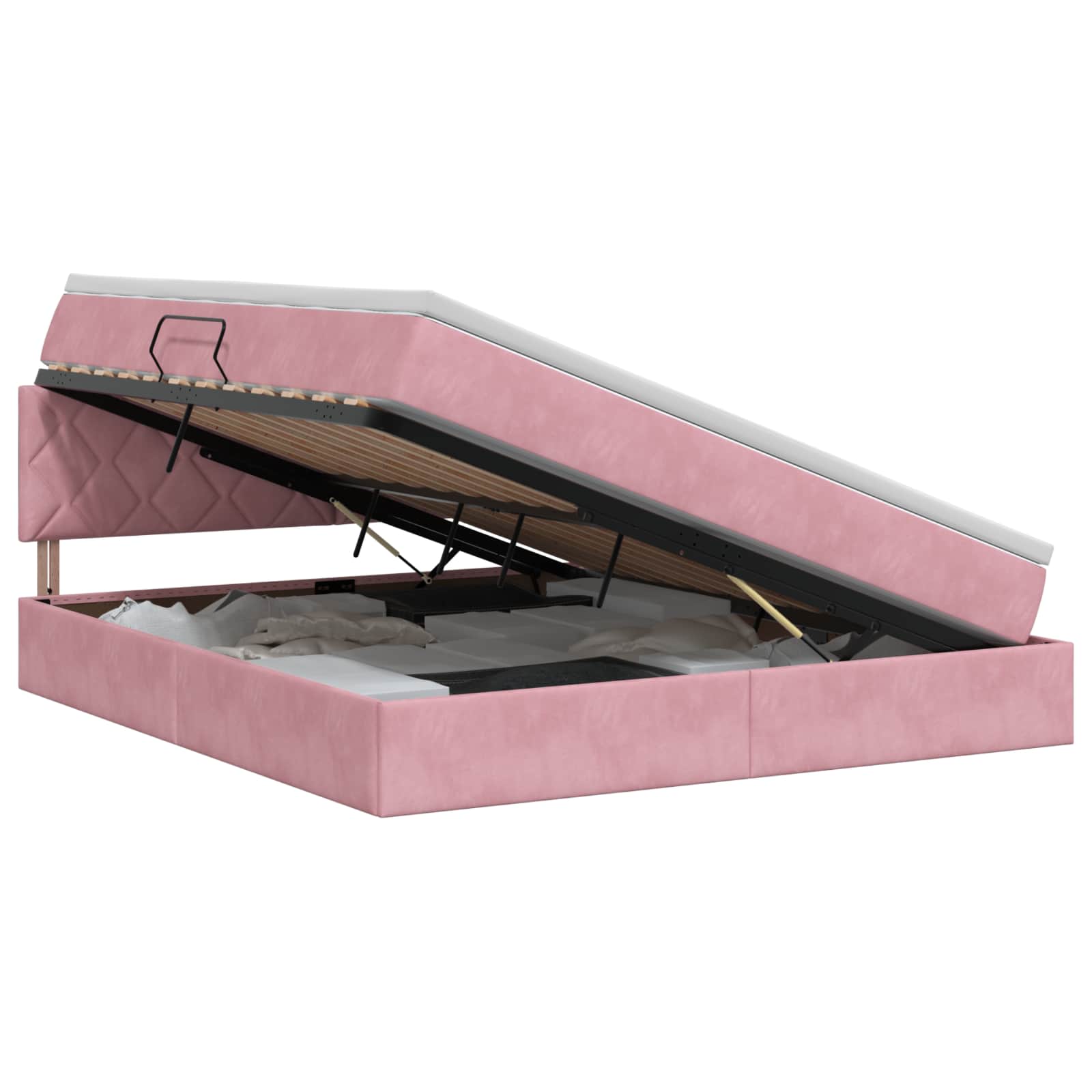 Κρεβάτι Αποθήκης με κεφαλάρι Ροζ 140 x 190 cm Βελούδο