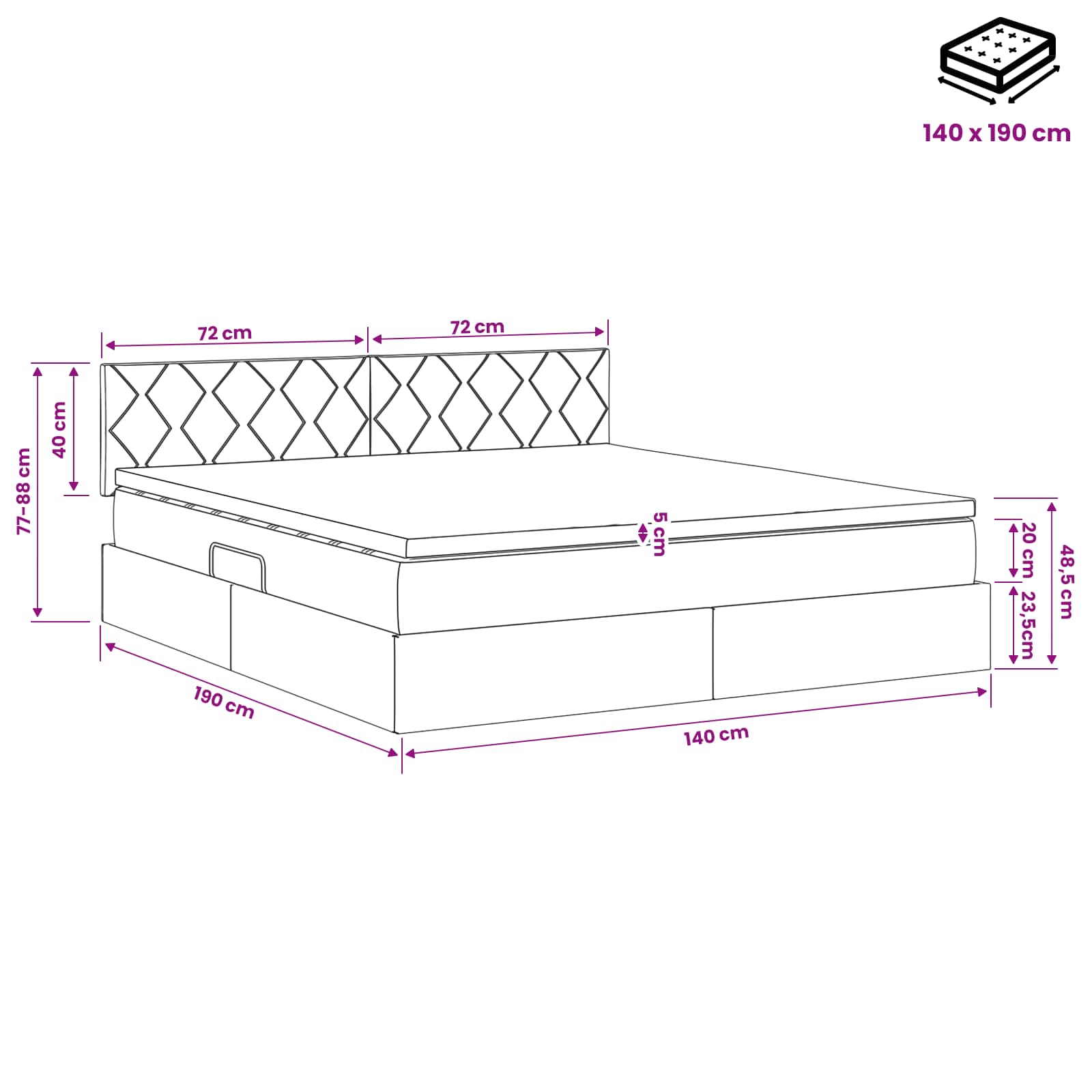 Κρεβάτι Αποθήκης με κεφαλάρι Ροζ 140 x 190 cm Βελούδο