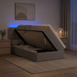 LED Κρεβάτι αποθήκευσης με στρώμα Taupe 100 x 200 cm Ύφασμα