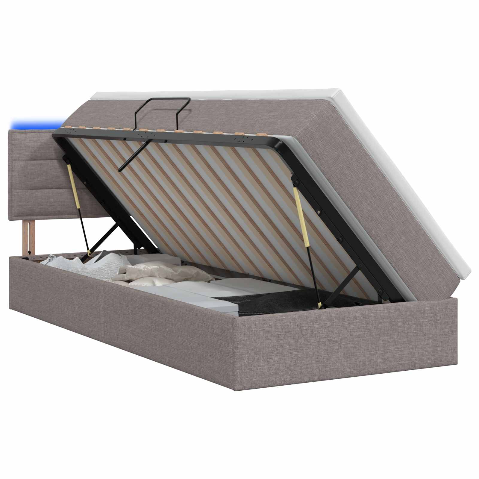 LED Κρεβάτι αποθήκευσης με στρώμα Taupe 90 x 190 cm Ύφασμα