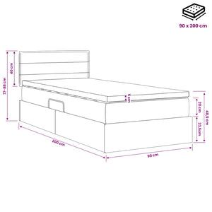 LED Κρεβάτι αποθήκευσης με στρώμα Ανοιχτό γκρι 90 x 200 cm