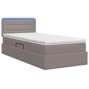 LED Κρεβάτι αποθήκευσης με στρώμα Taupe 100 x 200 cm Ύφασμα