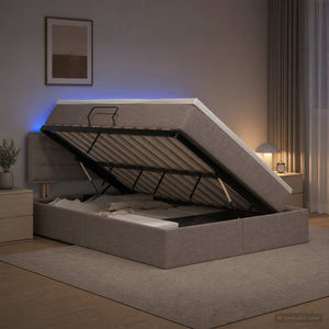 LED Κρεβάτι αποθήκευσης με στρώμα Taupe 120 x 190 cm Ύφασμα