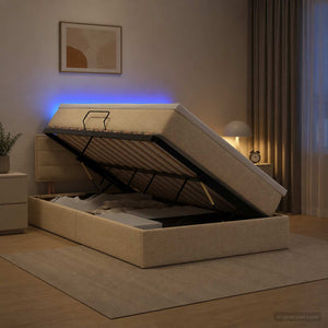 LED Κρεβάτι αποθήκευσης με στρώμα Κρεμ 120 x 190 cm Ύφασμα - Pakobazaar