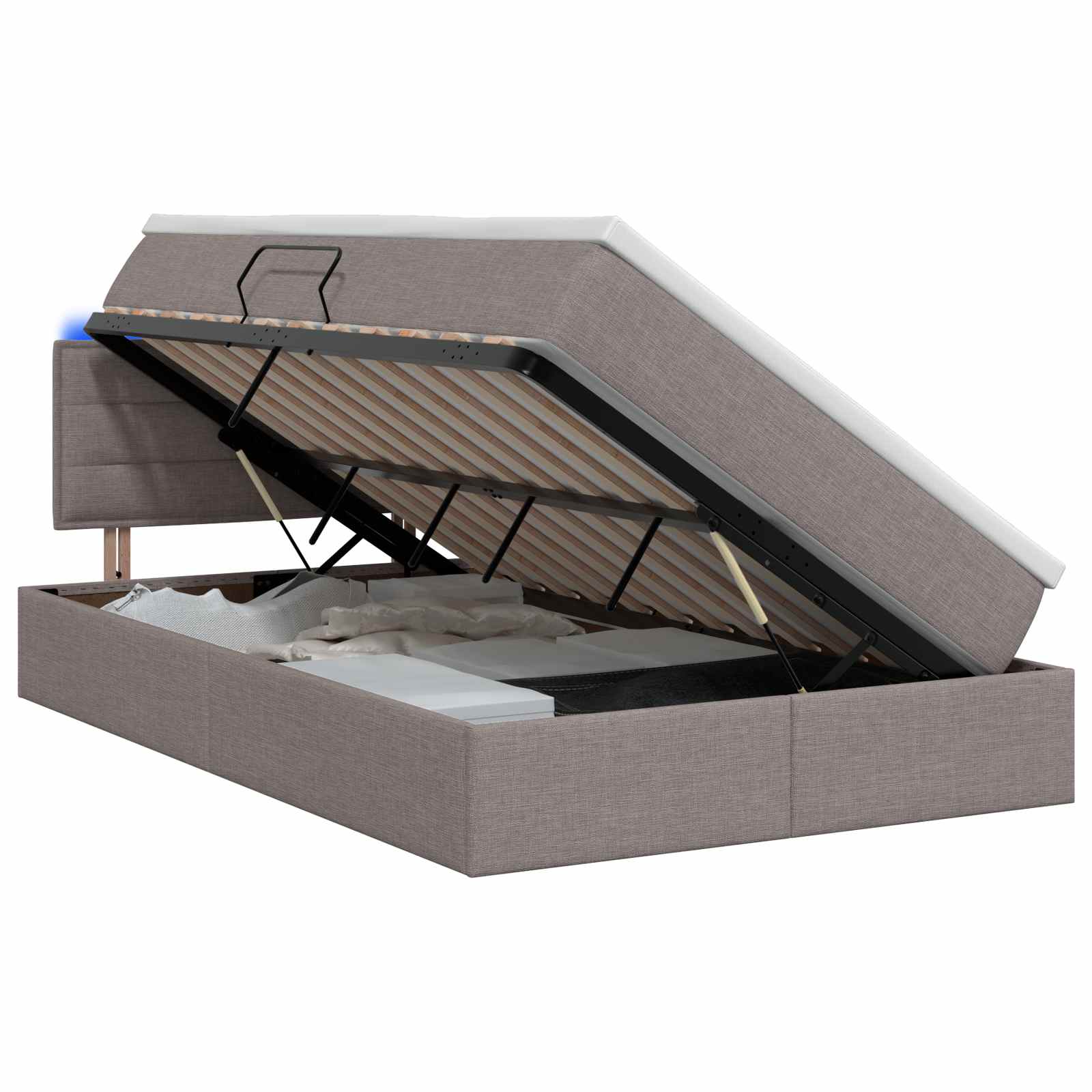 LED Κρεβάτι αποθήκευσης με στρώμα Taupe 120 x 200 cm Ύφασμα - Pakobazaar