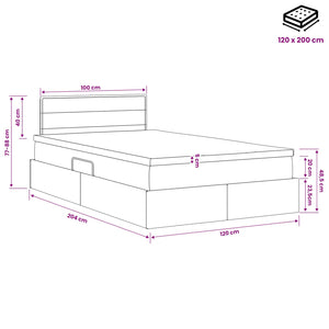 LED Κρεβάτι αποθήκευσης με στρώμα Κρεμ 120 x 200 cm Ύφασμα - Pakobazaar