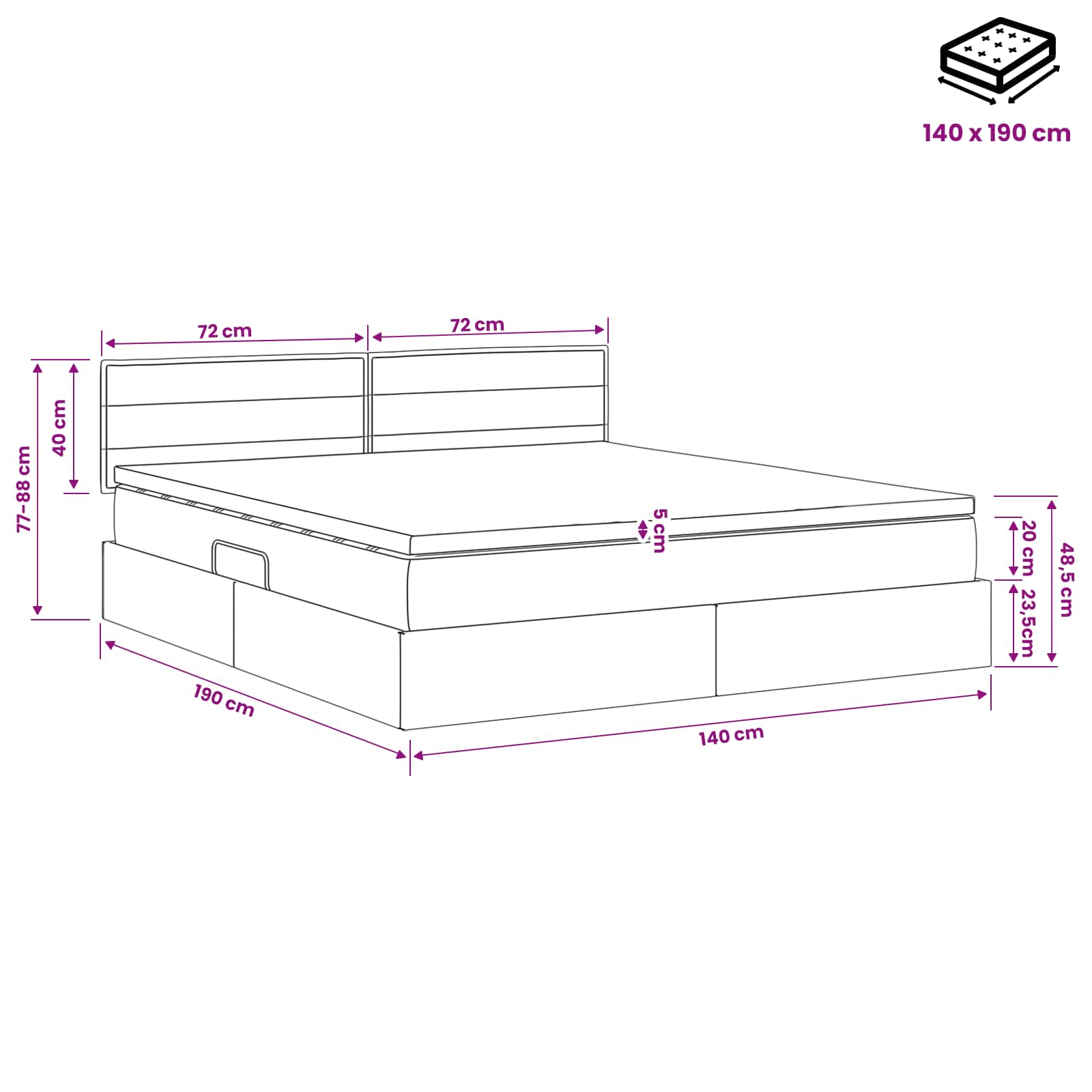 LED Κρεβάτι αποθήκευσης με στρώμα Taupe 140 x 190 cm Ύφασμα - Pakobazaar