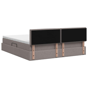 LED Κρεβάτι αποθήκευσης με στρώμα Taupe 140 x 200 cm Ύφασμα