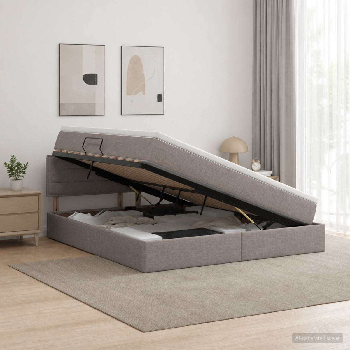 Κρεβάτι με αποθηκευτικό χώρο και στρώμα Taupe 160 x 200 cm