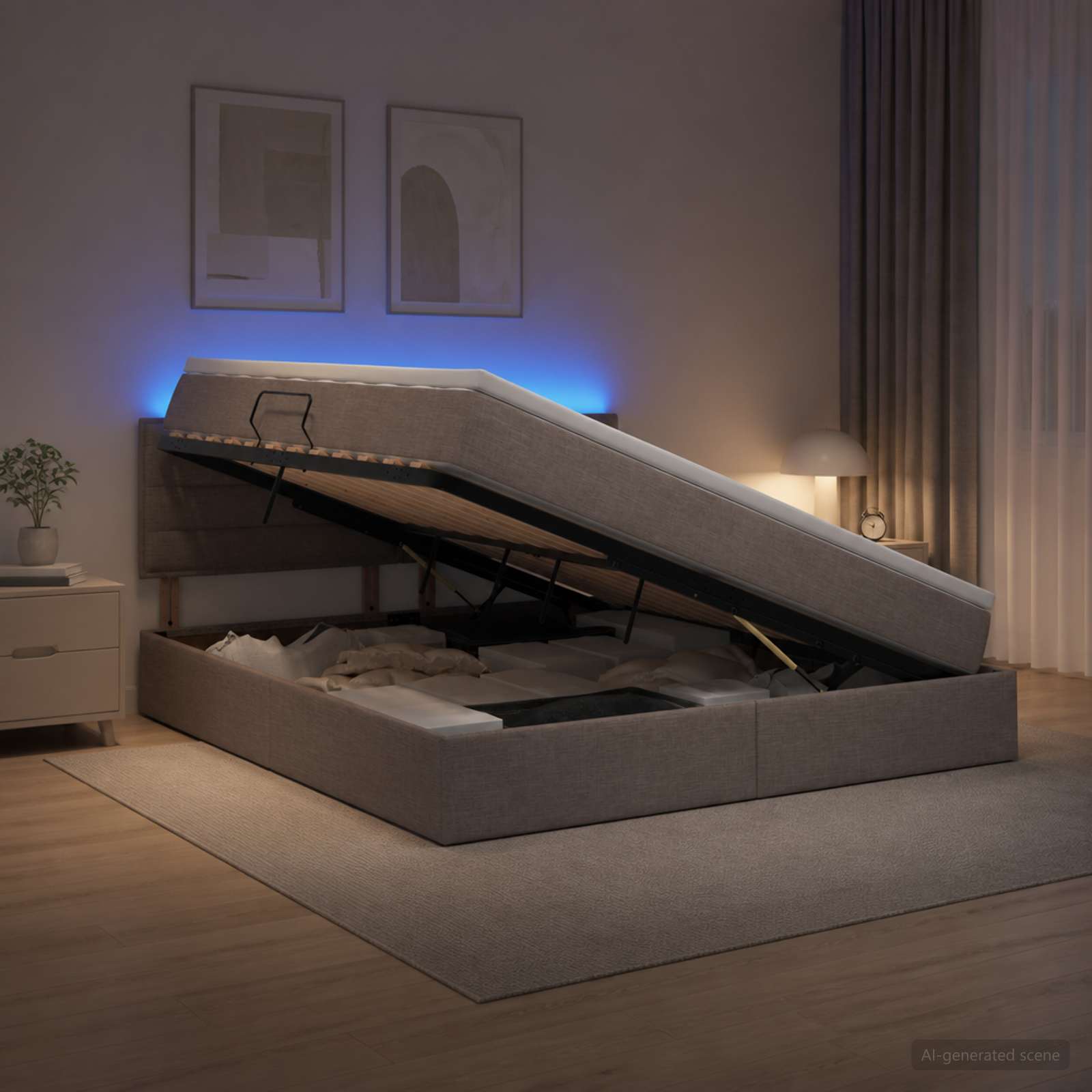 LED Κρεβάτι αποθήκευσης με στρώμα Taupe 140 x 190 cm Ύφασμα - Pakobazaar