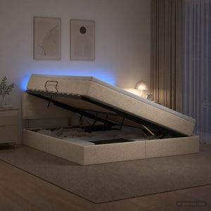 LED Κρεβάτι αποθήκευσης με στρώμα Κρεμ 180 x 200 cm Ύφασμα - Pakobazaar