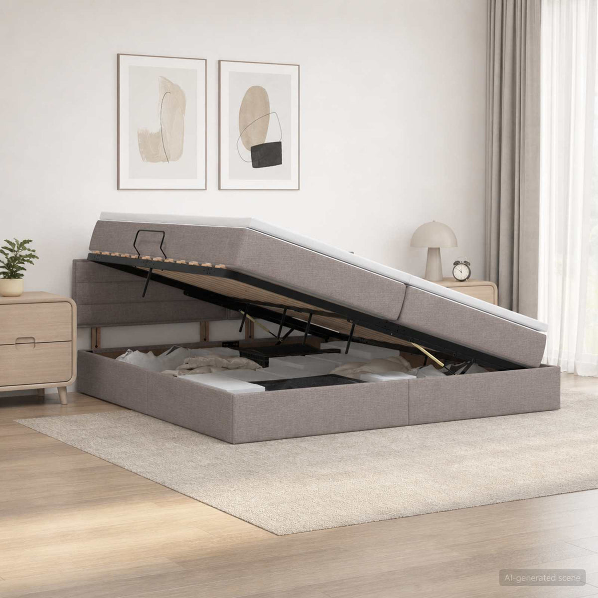 Κρεβάτι με αποθηκευτικό χώρο και στρώμα Taupe 200 x 200 cm - Pakobazaar