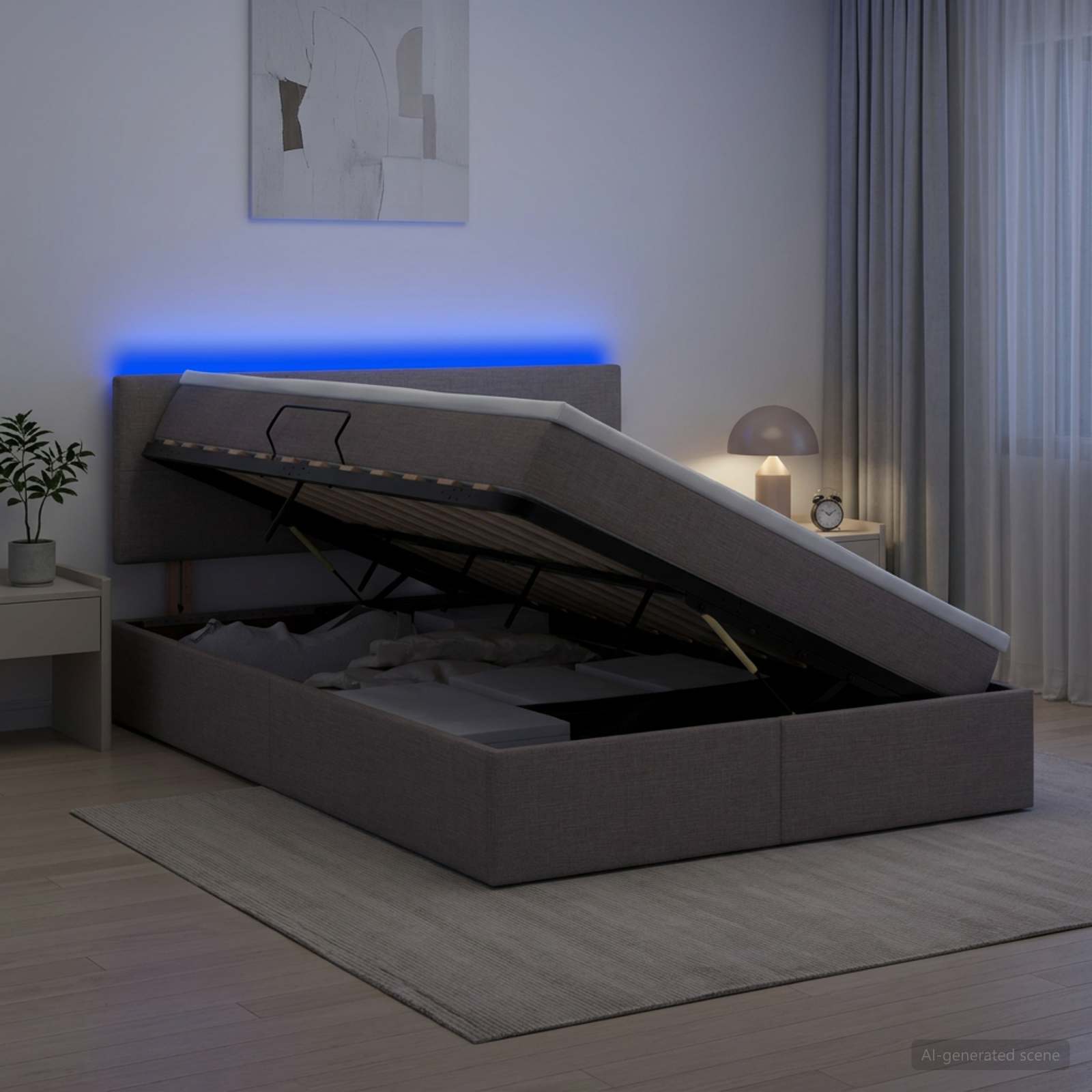 LED Κρεβάτι αποθήκευσης με στρώμα Taupe 120 x 190 cm Ύφασμα