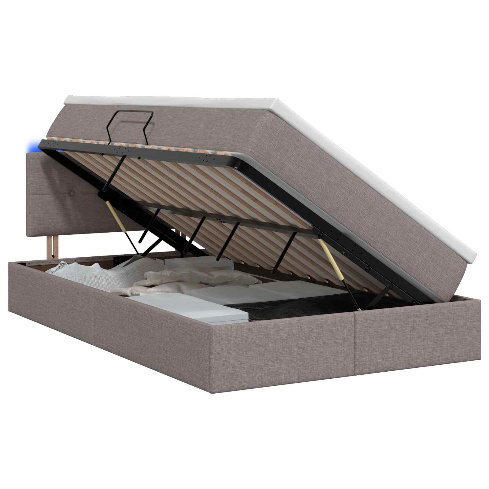 LED Κρεβάτι αποθήκευσης με στρώμα Taupe 120 x 190 cm Ύφασμα