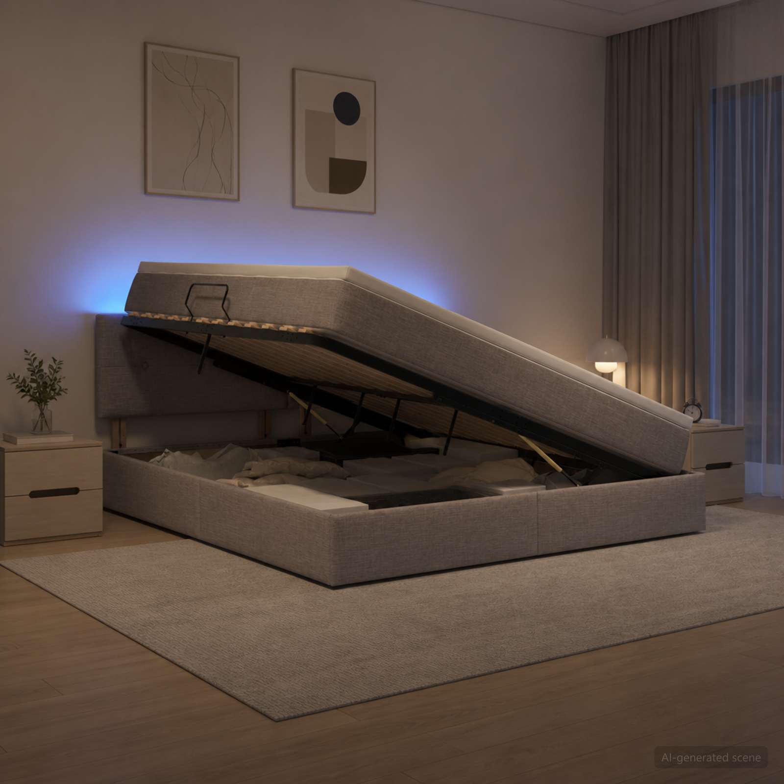 LED Κρεβάτι αποθήκευσης με στρώμα Taupe 140 x 190 cm Ύφασμα - Pakobazaar