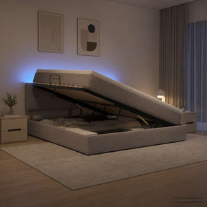 LED Κρεβάτι αποθήκευσης με στρώμα Taupe 140 x 190 cm Ύφασμα - Pakobazaar