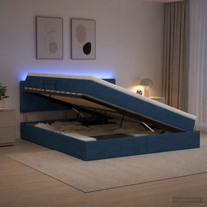 LED Κρεβάτι αποθήκευσης με στρώμα Μπλε 180 x 200 cm Ύφασμα
