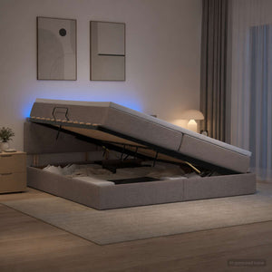LED Κρεβάτι αποθήκευσης με στρώμα Taupe 200 x 200 cm Ύφασμα