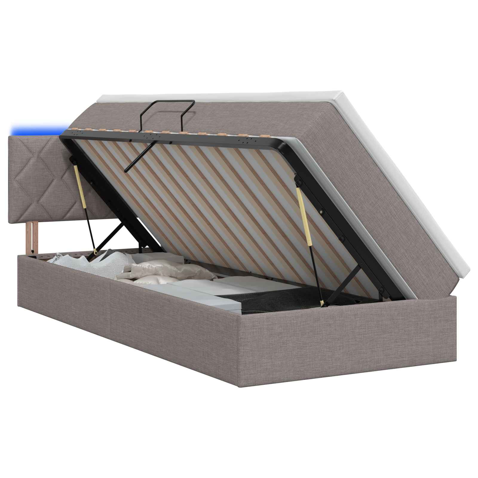 LED Κρεβάτι αποθήκευσης με στρώμα Taupe 90 x 190 cm Ύφασμα
